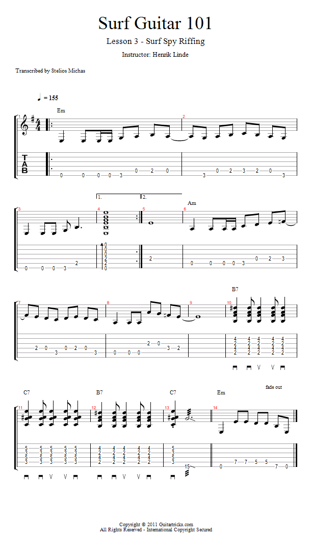 Surf Spy Riffing song notation