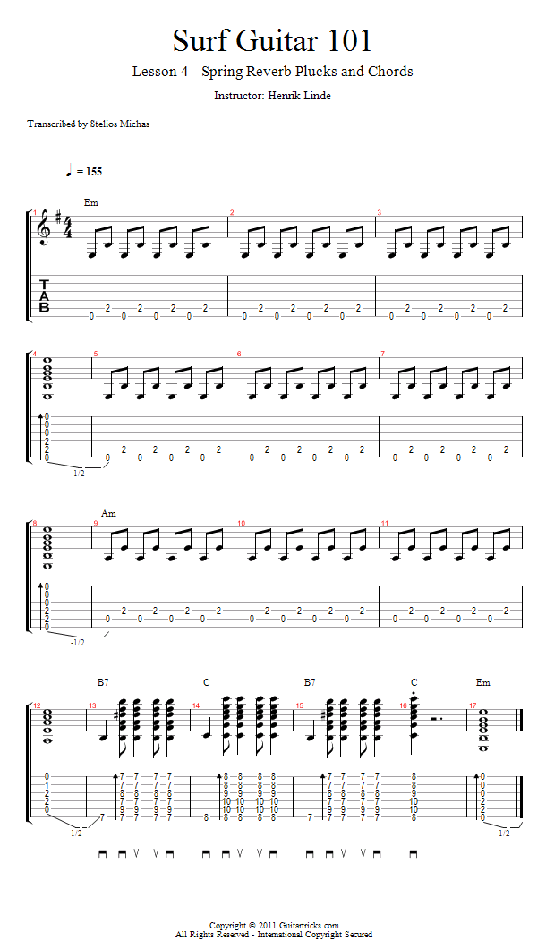 Spring Reverb Plucks and Chords song notation
