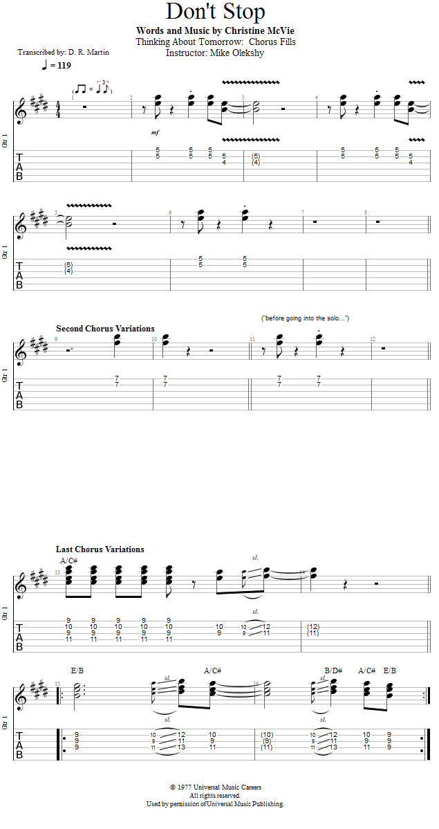 Guitar Lessons: Thinking About Tomorrow: Chorus Fills