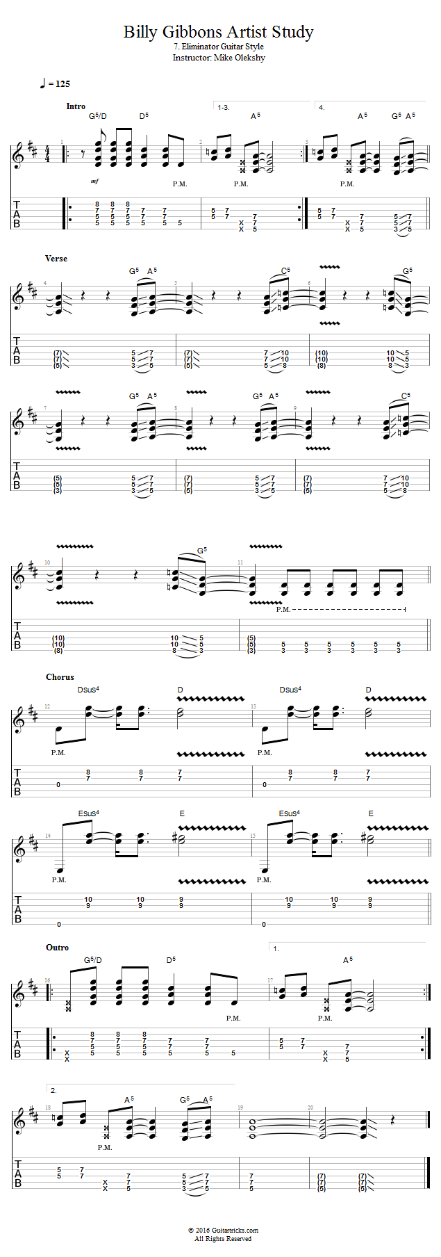 Eliminator Guitar Style song notation