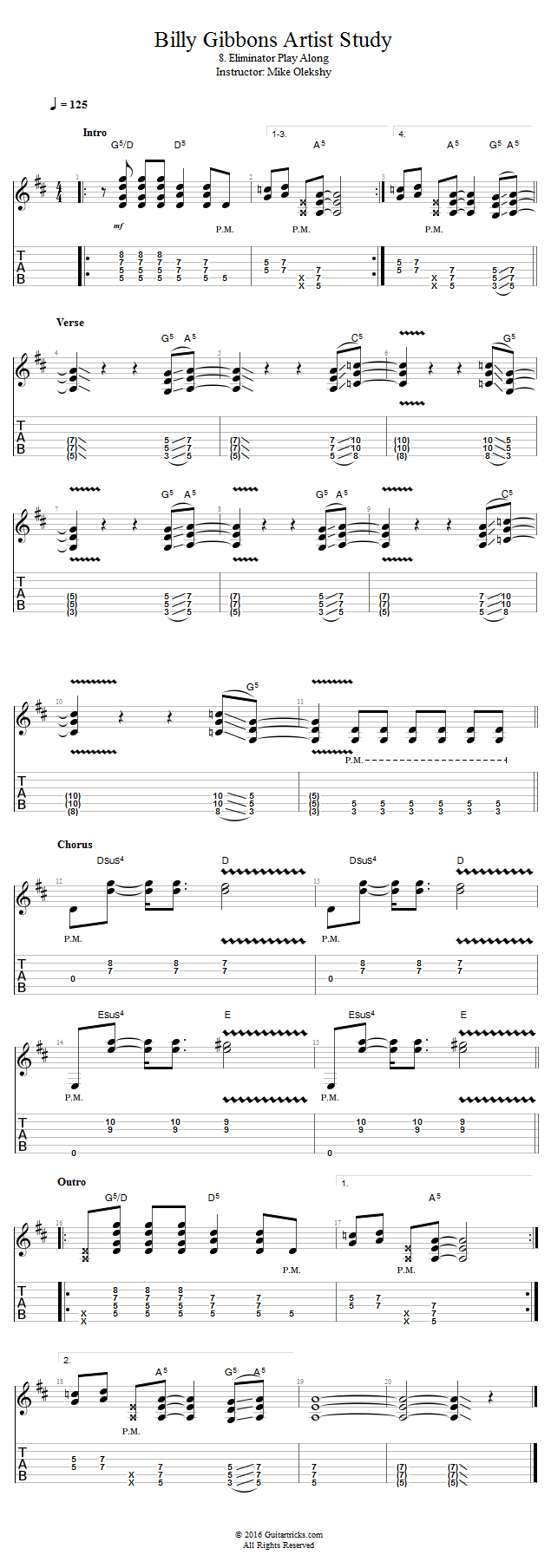 Eliminator Play Along song notation