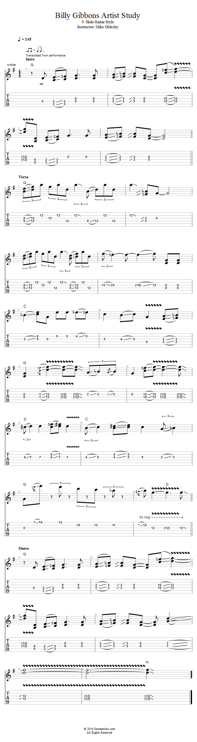 Slide Guitar Style song notation
