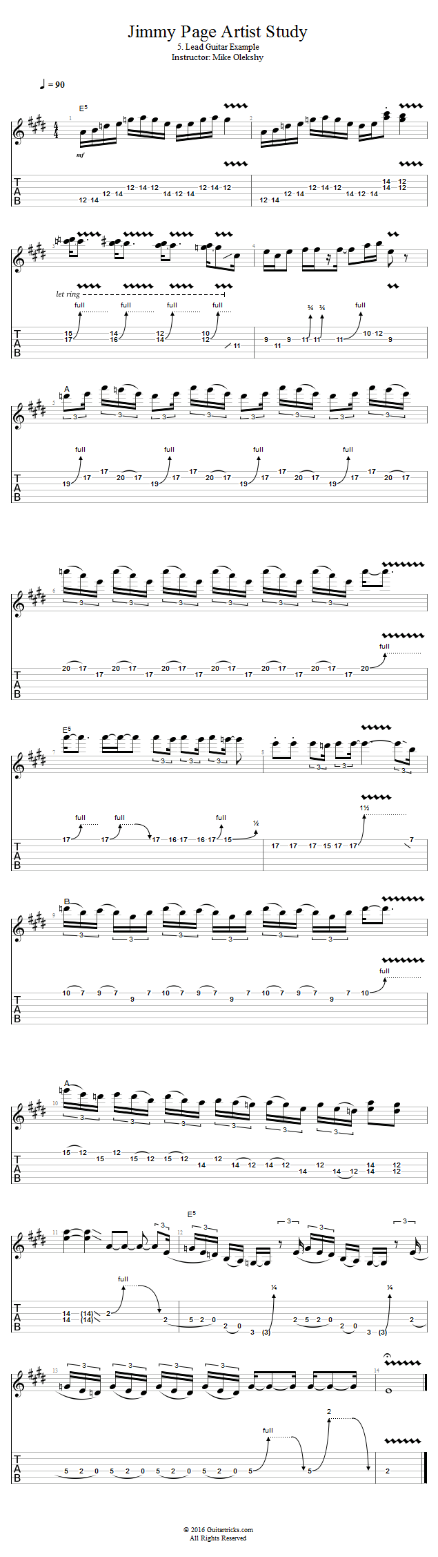 Lead Guitar Example song notation