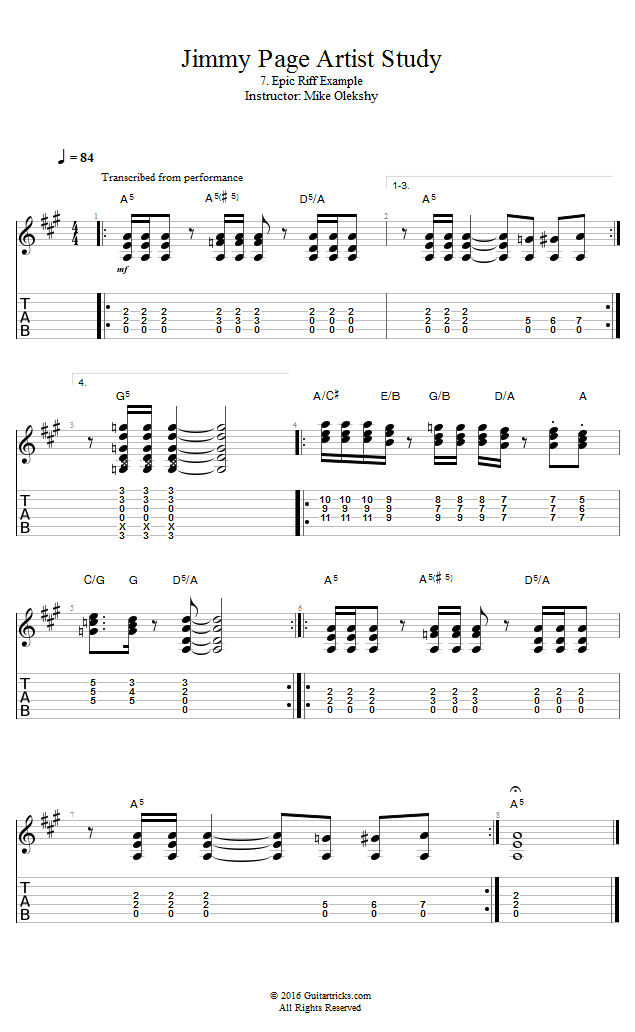 Epic Riff Example song notation