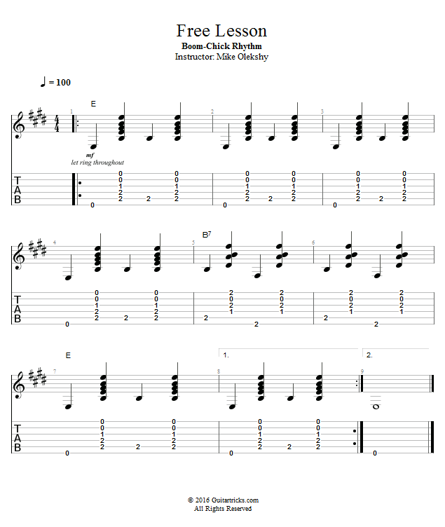 Free Lesson Boom Chick Rhythm song notation