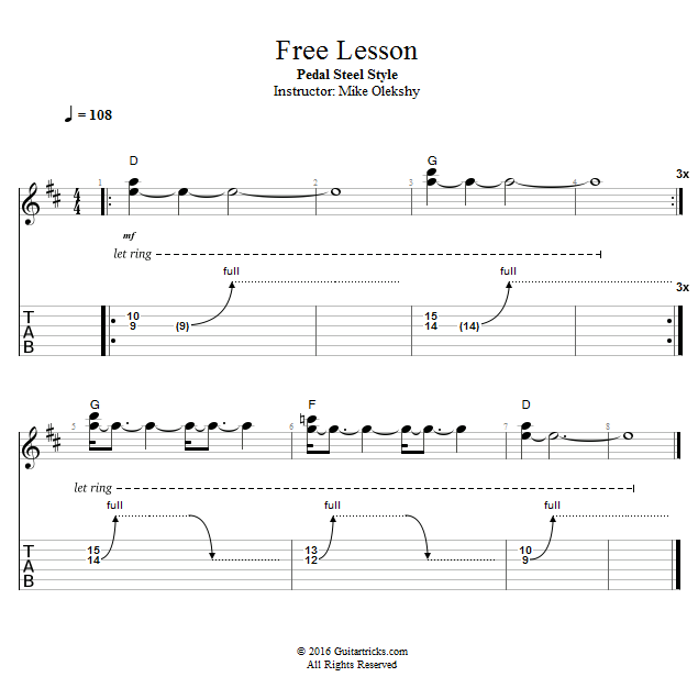 Free Lesson Pedal Steel song notation
