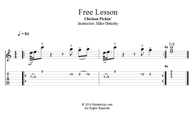 Free Lesson Chicken Pickin' song notation