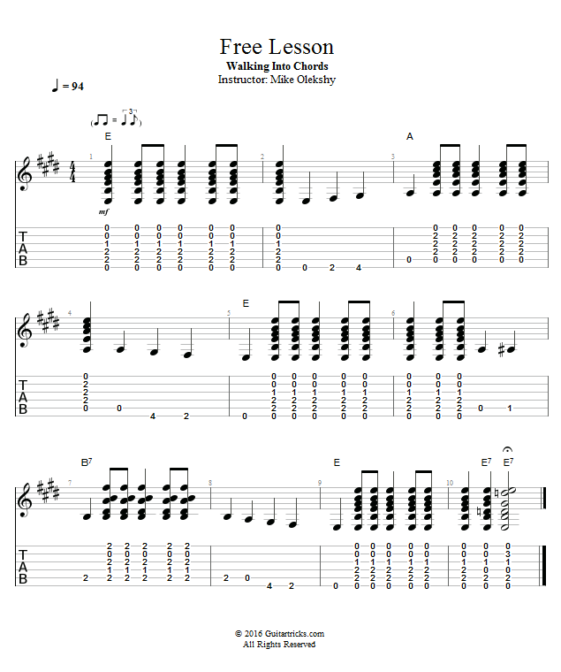 Free Lesson Walking Into Chords song notation