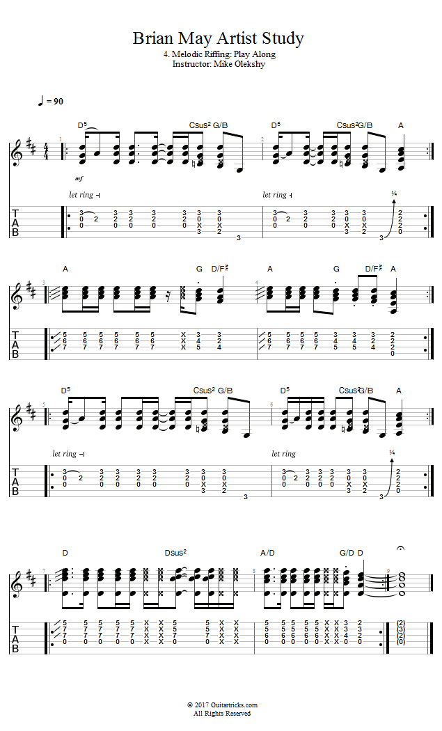 Melodic Riffing Play Along song notation