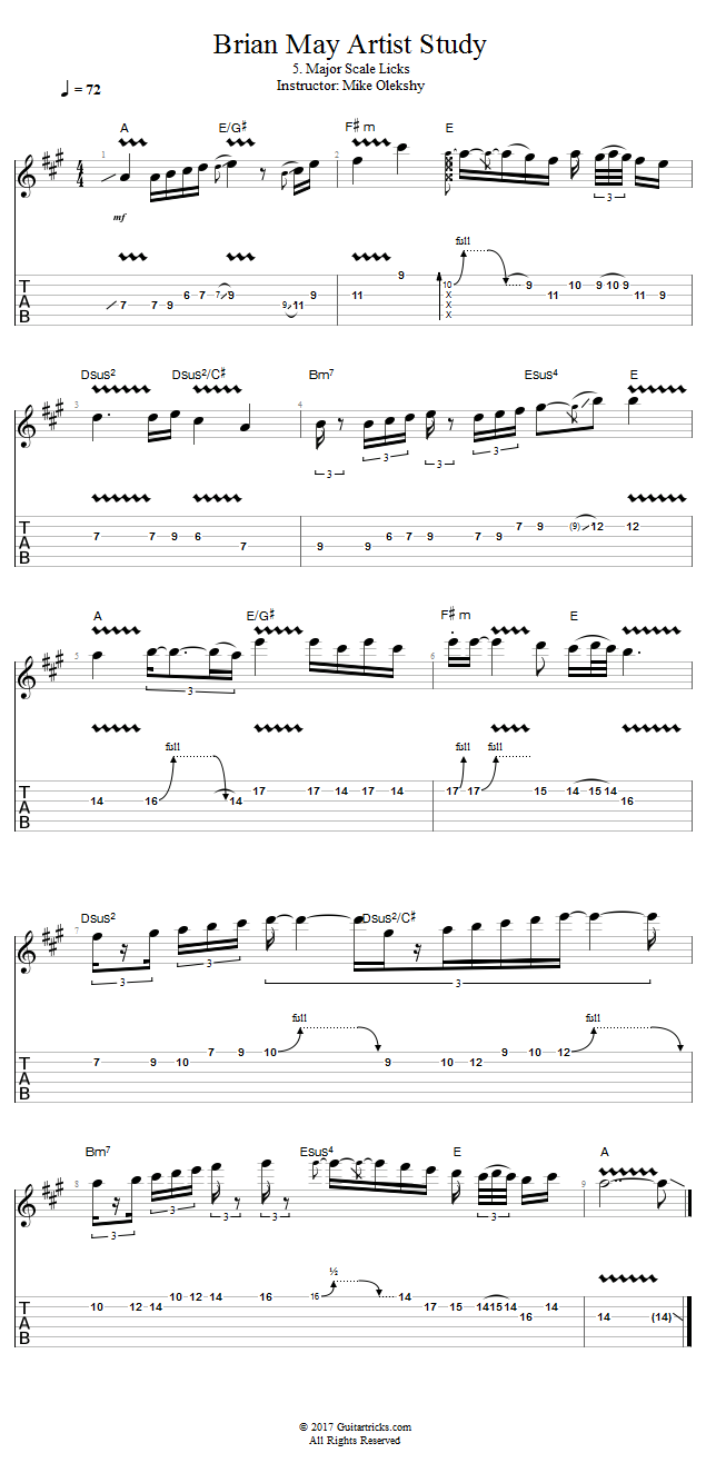 Major Scale Licks song notation