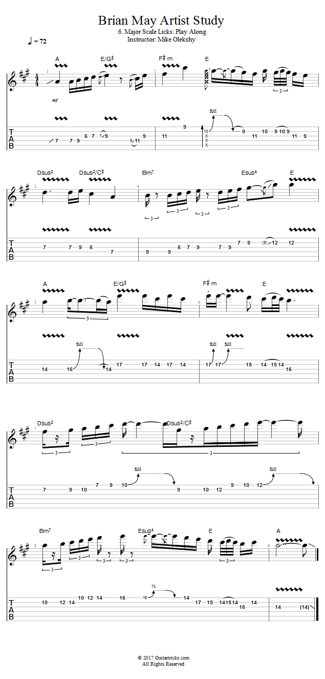 Major Scale Licks: Play Along song notation
