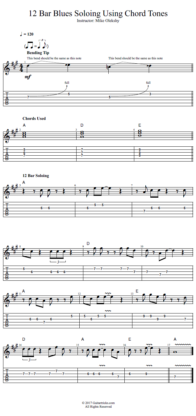 12 Bar Blues Soloing Using Chord Tones song notation