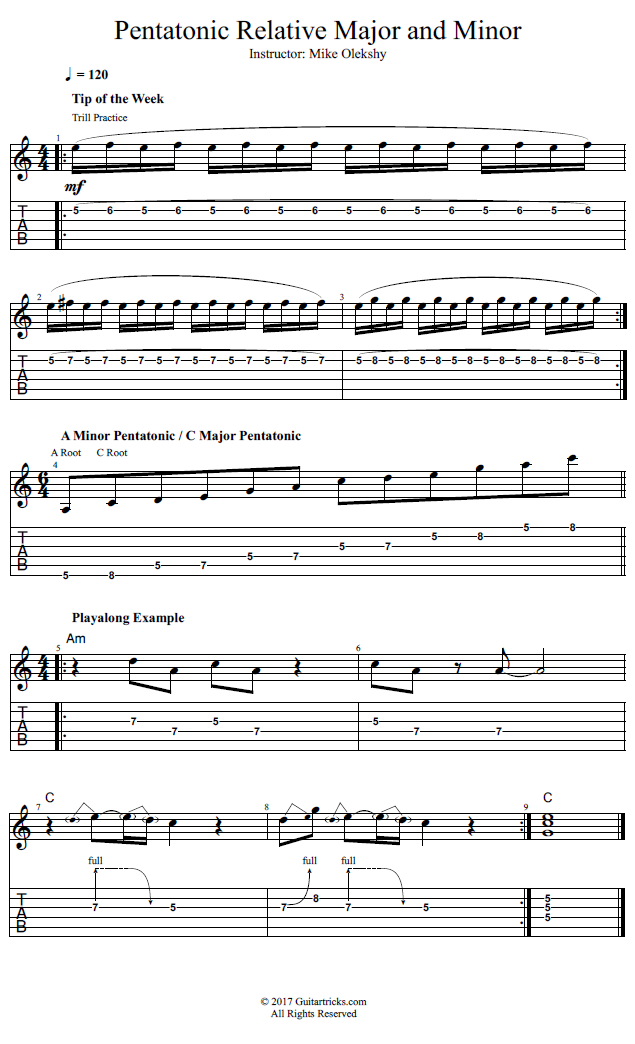 Pentatonic Relative Major and Minor song notation