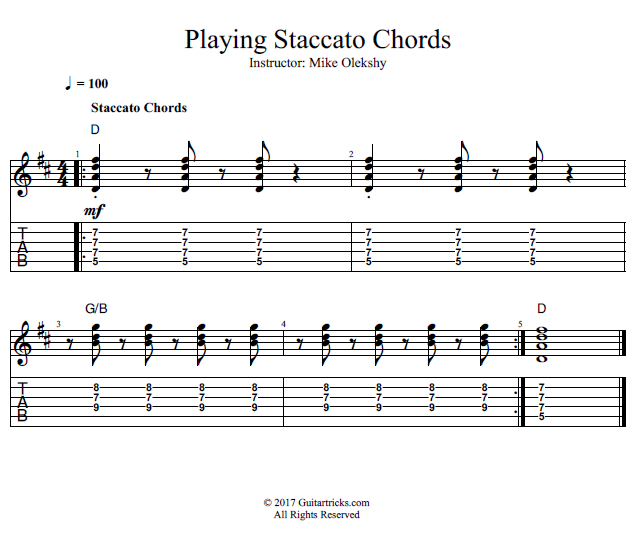 Playing Staccato Chords song notation