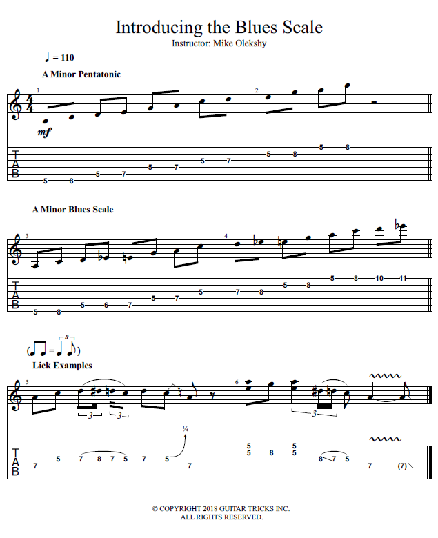 Intro To the Blues Scale song notation