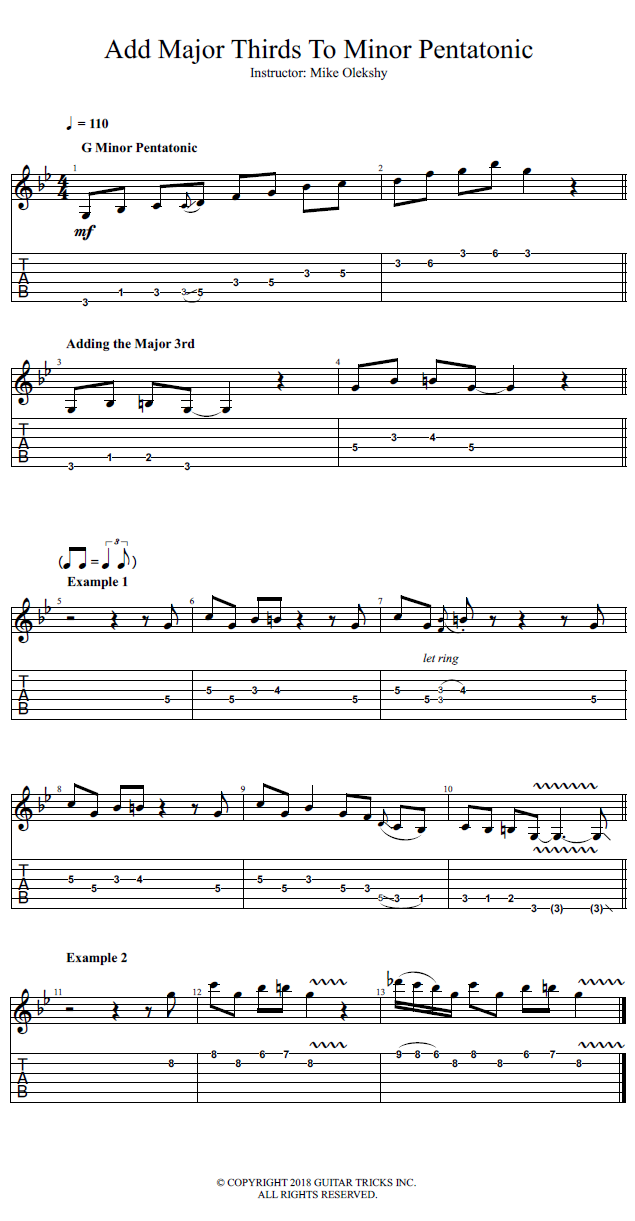 Add Major Thirds To Minor Pentatonic   song notation
