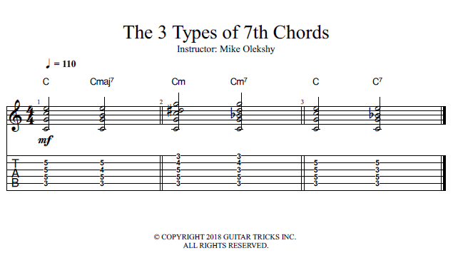 3 Types of 7th Chords  song notation