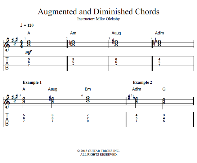 Augmented and Diminished Chords song notation