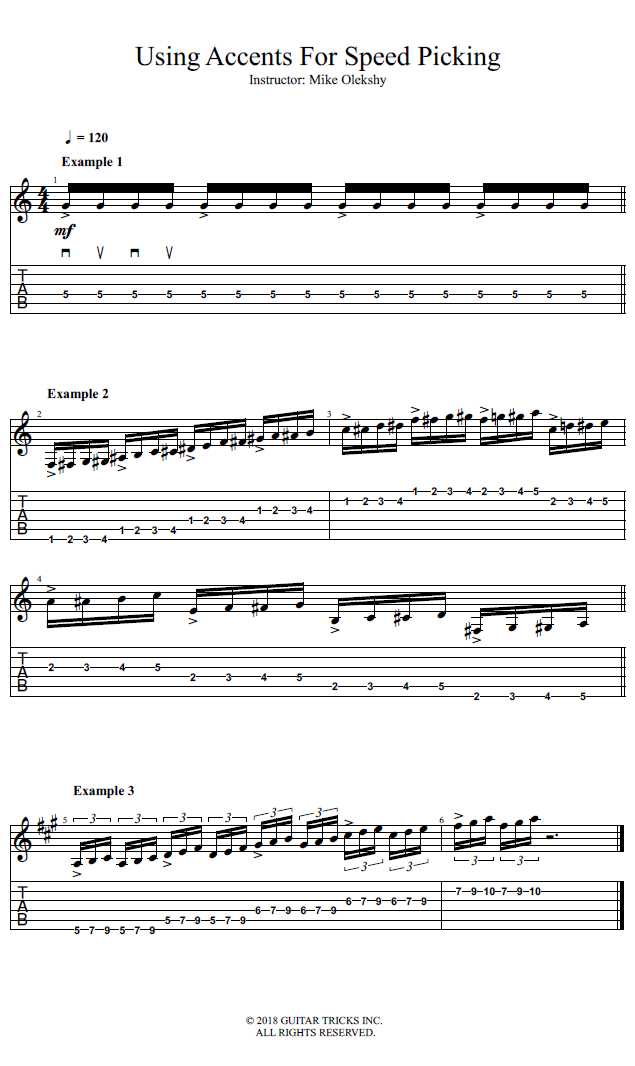 Using Accents For Speed Picking song notation