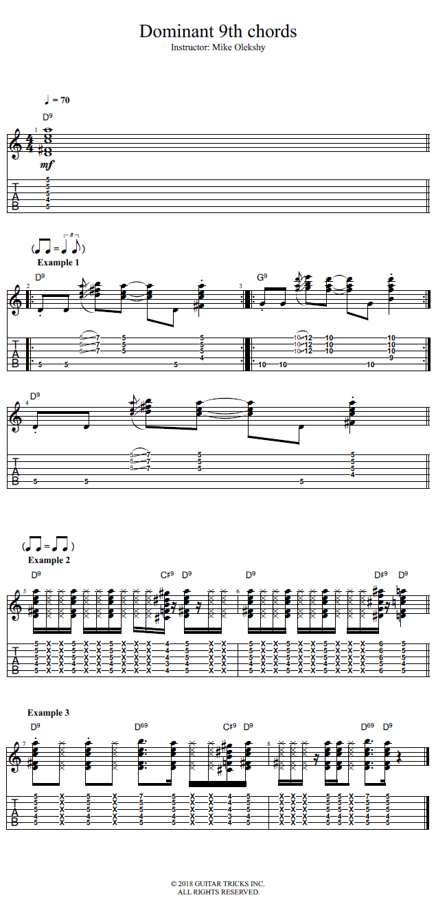 Dominant 9th chords song notation