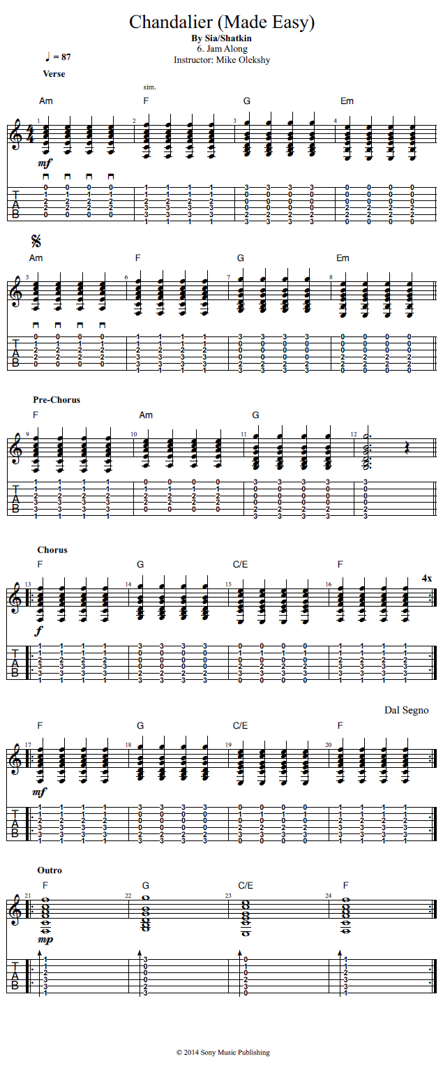 Guitar Lessons Chandelier (Made Easy) Jam Along