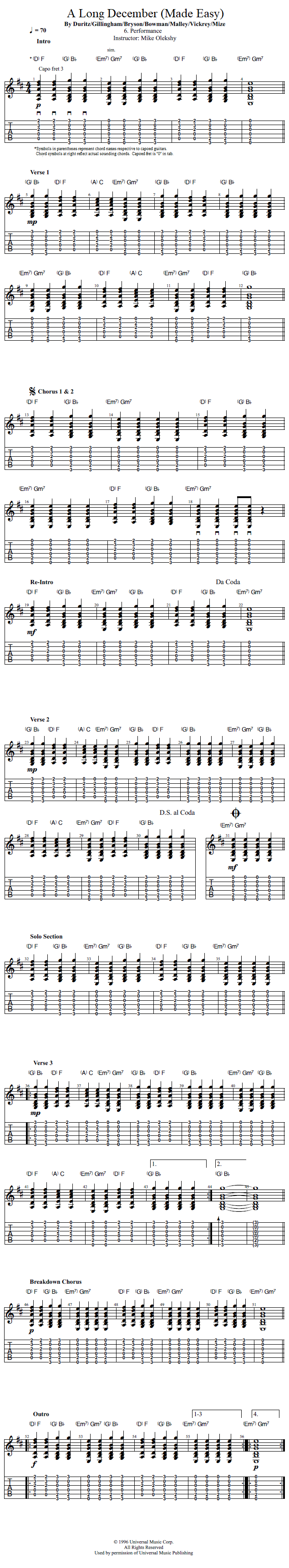 Guitar Lessons A Long December Made Easy Performance