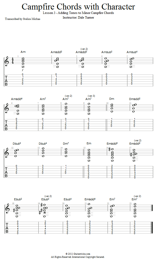 Adding Tones To Minor Campfire Chords song notation