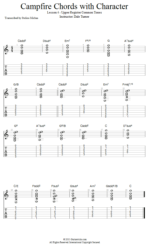 Upper Register Common Tones song notation