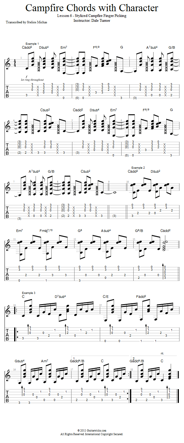 Stylized Campfire Finger Picking song notation