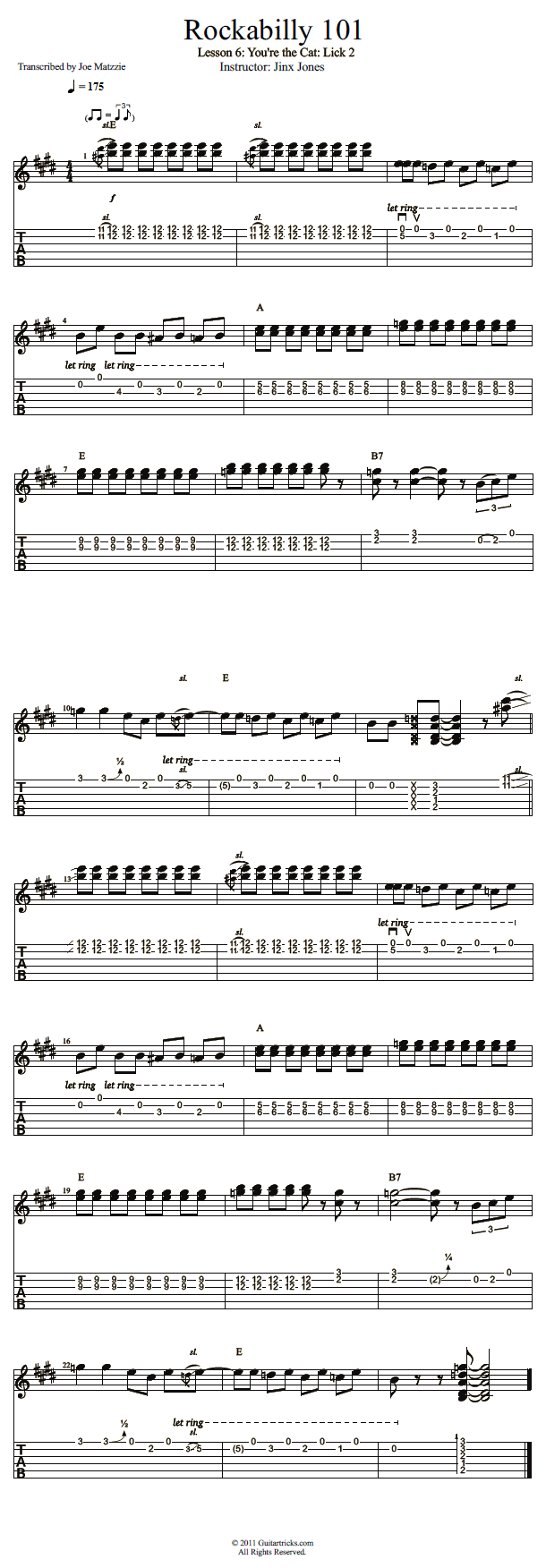 You're Still the Cat: Lick 2 song notation