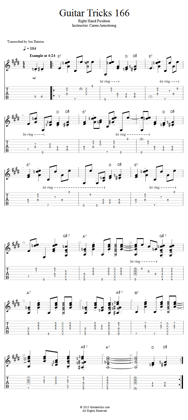 Guitar Tricks 166: Right Hand Position song notation