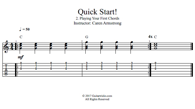 Playing Your First Song song notation