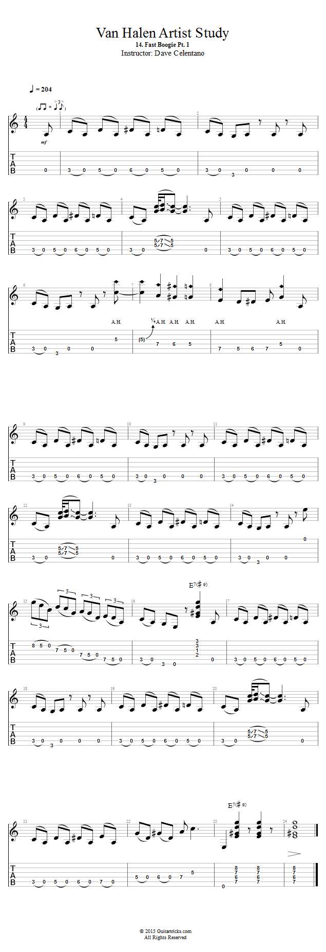 Fast Boogie Pt. 1 song notation