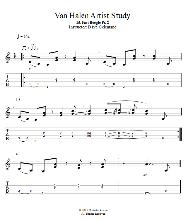 Fast Boogie Pt. 2 song notation