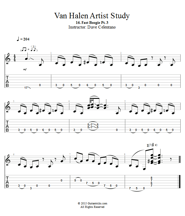 Fast Boogie Pt. 3 song notation