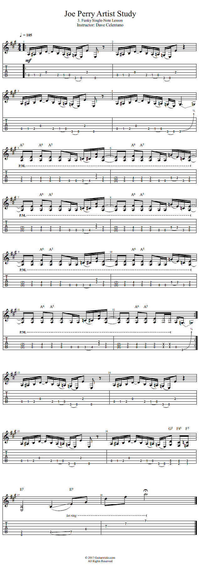 Funky Single-Note Lesson song notation