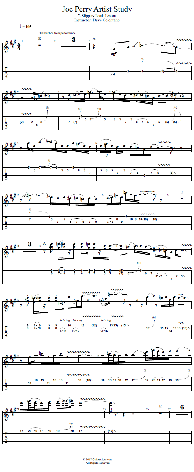 Slippery Leads Lesson song notation