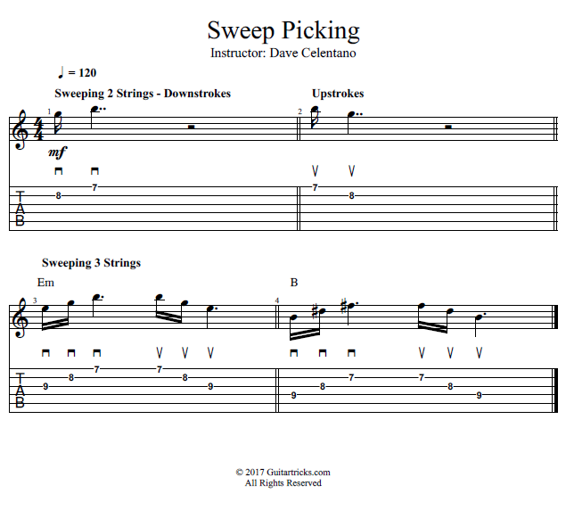 Sweep Picking song notation