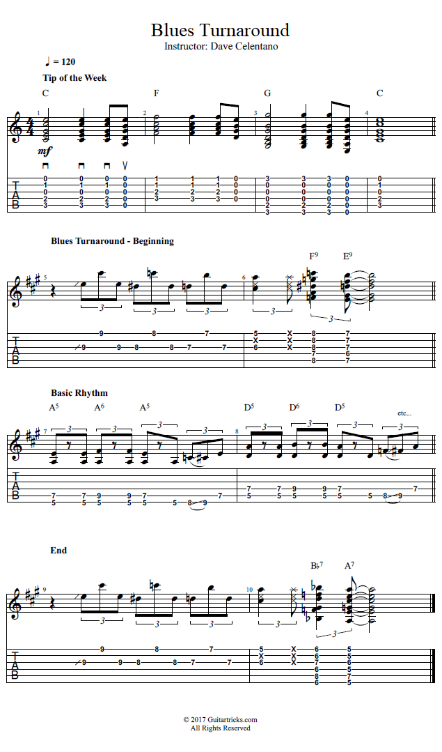 Blues Turnaround song notation