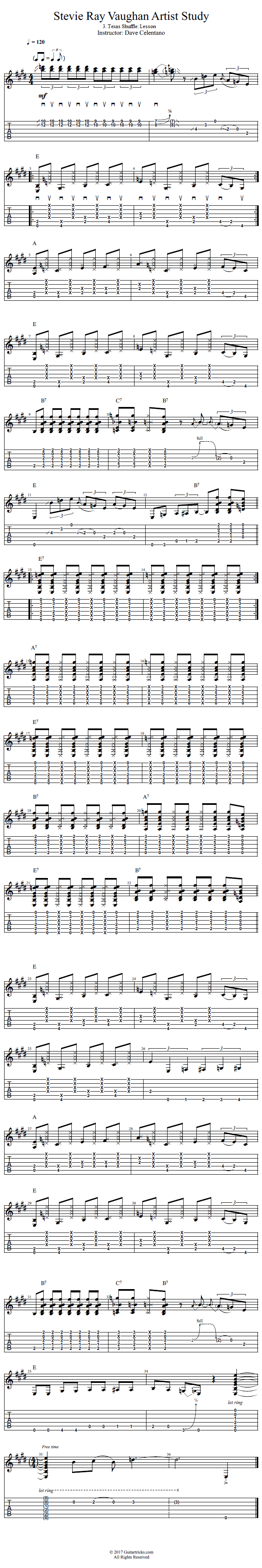 Texas Shuffle: Lesson song notation