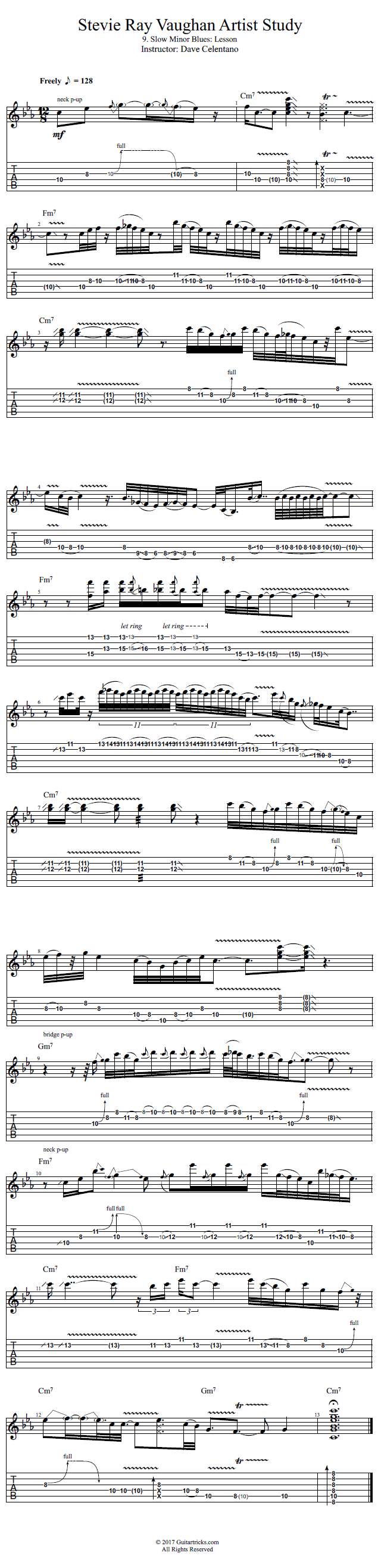 Slow Minor Blues: Lesson song notation