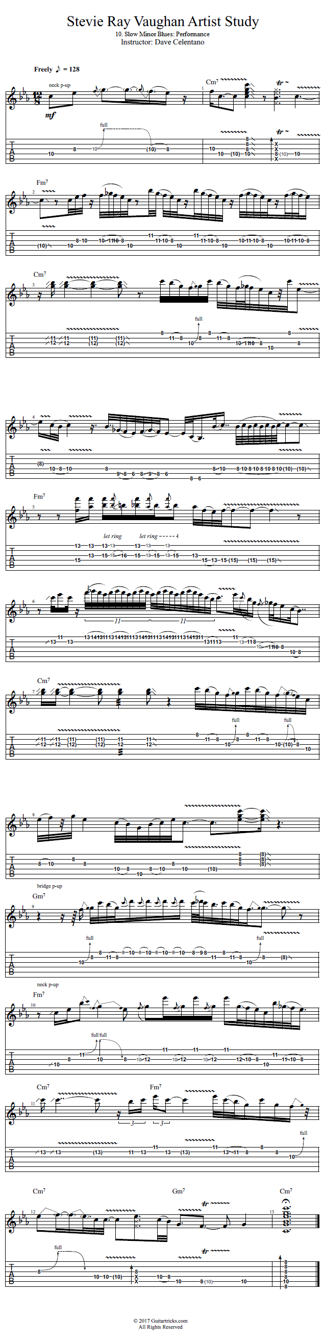 Slow Minor Blues: Performance song notation