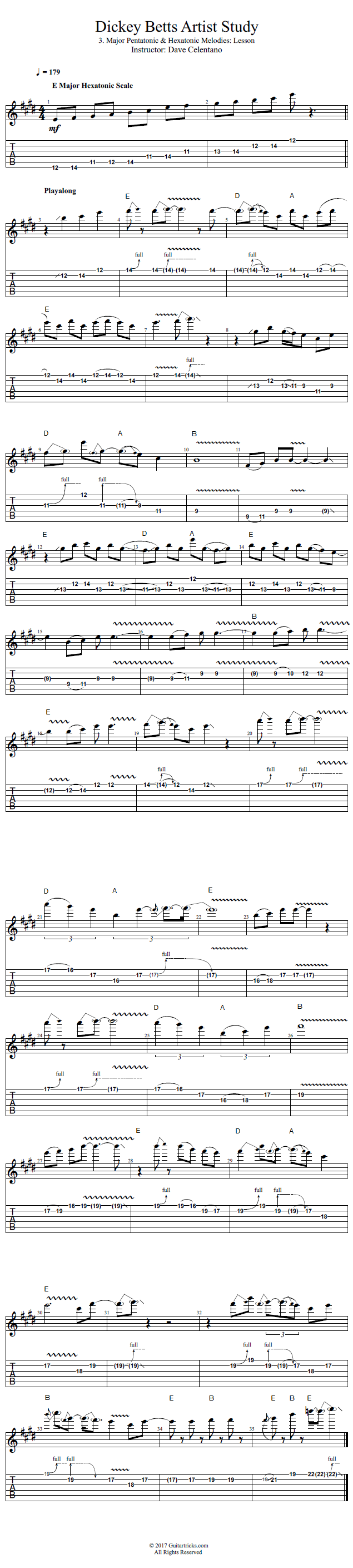 Major Pentatonic & Hexatonic Melodies: Lesson song notation