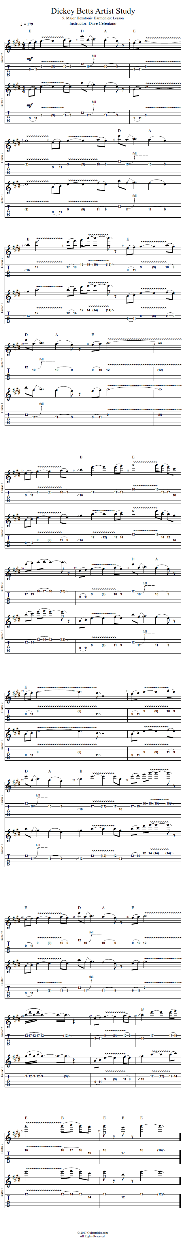 Major Hexatonic Harmonies: Lesson song notation