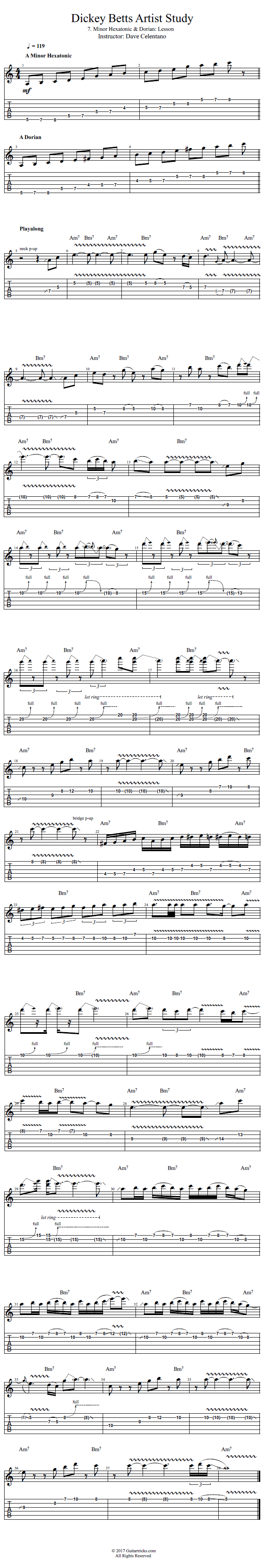 Minor Hexatonic & Dorian: Lesson song notation