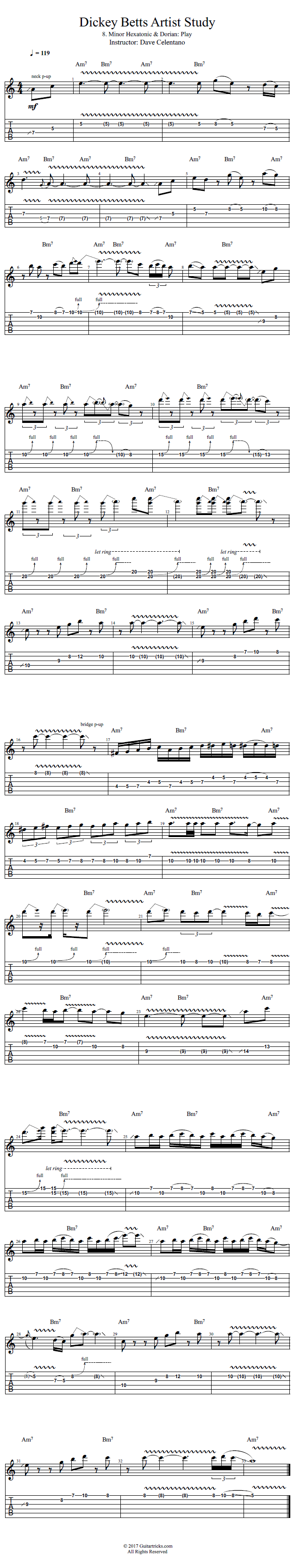 Minor Hexatonic & Dorian: Play song notation
