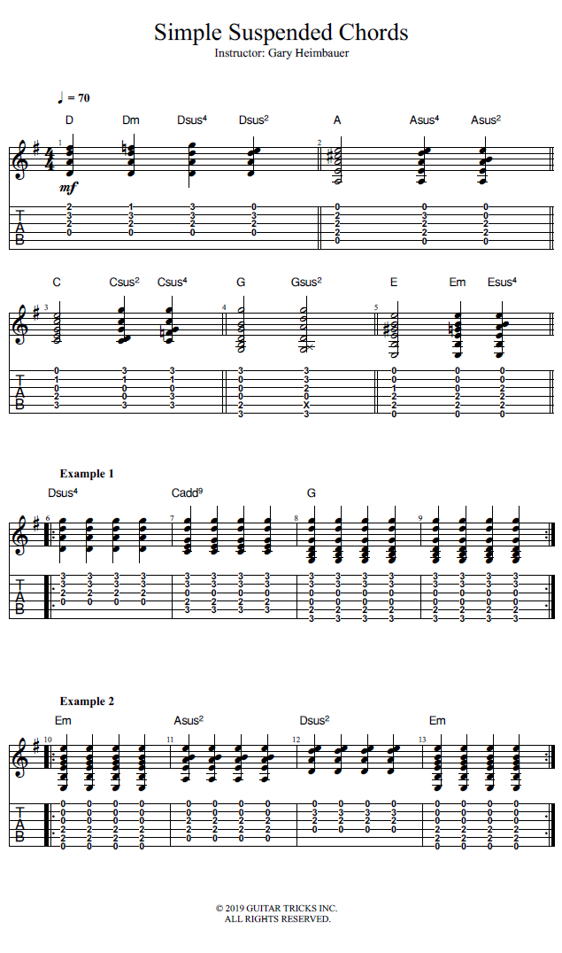 Simple Suspended Chords:  What They Are & How To Play Them song notation