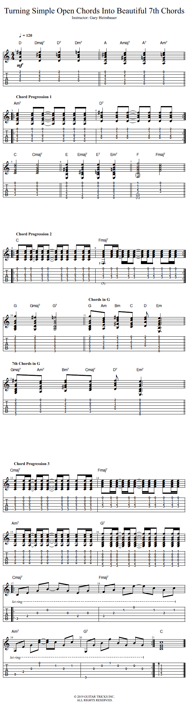 Turning Simple Open Chords Into Beautiful 7th Chords song notation