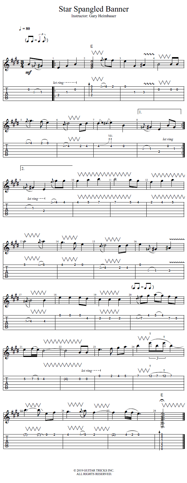 Star Spangled Banner song notation