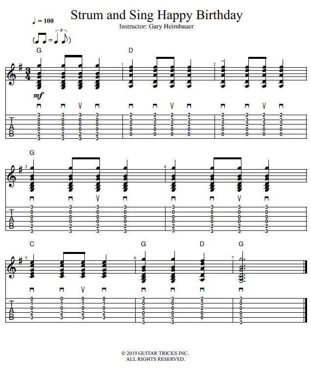 Strum and Sing Happy Birthday song notation